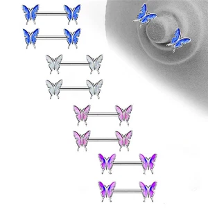 Enamel Butterfly Nipple Barbell Bar Stainless Steel Piercing Ring Body Jewelry! - Picture 1 of 7
