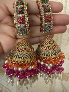 jhumke,earrings,Mehndi jewelerry,wedding,Bridal,Indian jewelerry,Asian jewlerry - Picture 1 of 9