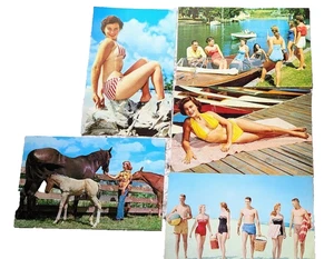 Vintage Lot 5 Giant Postcards Curteichcolor 50s 60s Women in Bikinis, Horses - Picture 1 of 6