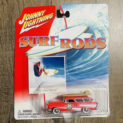 2003 Johnny Lightning Surf Rods 1957 CHEVY NOMAD Red w/White Wall Chrome 5 Spoke - Image 1 of 2