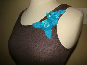 DELIA'S TAN BROWN AQUA BLUE BEADED SEQUIN FLOWER ACCENT TANK TOP BLOUSE SIZE S - Picture 1 of 3