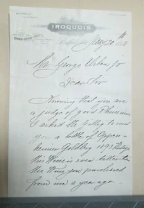 Carta de 1898 a George Urban Jr Buffalo NY Miller en papelería de hotel iroquois - Imagen 1 de 3