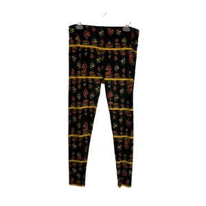 LulaRoe Tall Curvy Black Yellow Hamburger Heart High Rise Leggings Pull On Pants - Picture 1 of 10