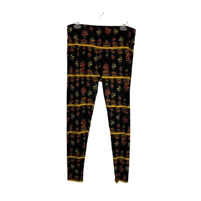 LulaRoe Tall Curvy Black Yellow Hamburger Heart High Rise Leggings Pull On Pants - Image 1 of 4