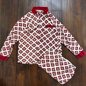 Vintage 70s 60s JC Penny Sanforized Mens Pajamas Pair Pants & Top Cotton Red