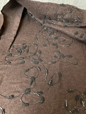 Fabric Lot 2 Yds 34 Ins 58 W Fall Suitings Brown Embroidered Blk Silver Wool - Image 1 of 4