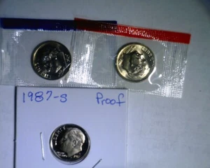 1987 pds Roosevelt dimes unc in mint cello and proof - Picture 1 of 2