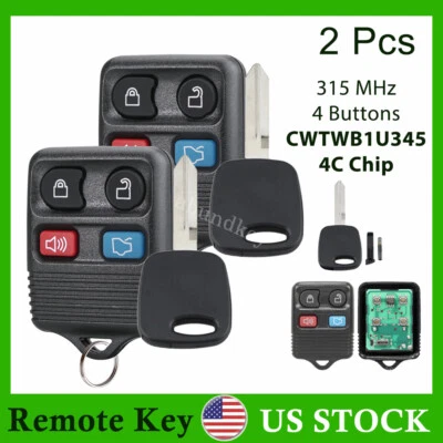 2 Para 1998 1999 2000 2001 2002 Lincoln Town Car Mando a Distancia Llavero + Llave de Encendido Foto 1 de 4