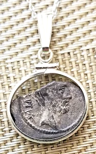 Brutus Julius Caesar's Assassin Ancient Roman Denarius Coin Necklace with COA - Picture 1 of 9