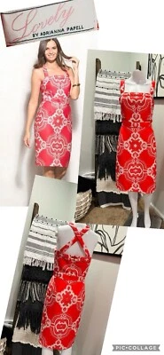 Красивая от Adrianna Papell красный и белый пейсли платье без рукавов через плечо размер 12 - Изображение 1 из 4