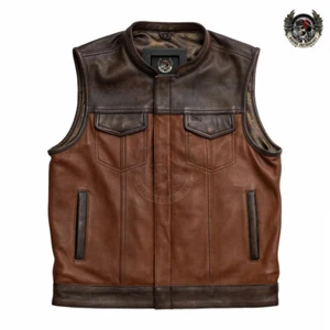Chaleco de Cuero Marrón Motociclista Motocicleta Hombres Chaleco de Motociclista Marrón - Imagen 1 de 7