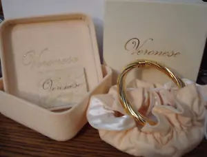 VERONESE Italy 18K Gold Bonded 925 Sterling Silver 7.5” Bangle Bracelet w/Box - Picture 1 of 14