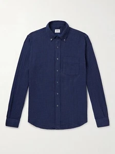 ASPESI New Robert blue check button down flannel cotton shirt Size Medium NWT - Picture 1 of 10