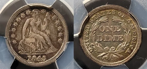 1845 P Seated Liberty Dime 10c PCGS AU 55 Cover
