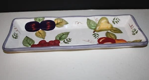 ONEIDA Vintage Fruit Oblong Platter Hand Painted Rectangle Ceramic Tray 7"x18" - Picture 1 of 15