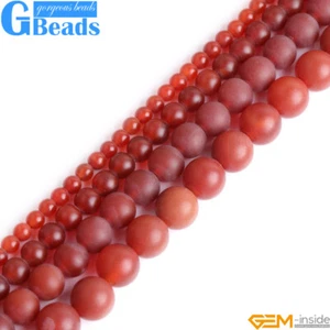 Cuentas redondas mate de piedras preciosas de ágata escarcha roja para hacer joyas 15"4 mm 10 mm - Imagen 1 de 32