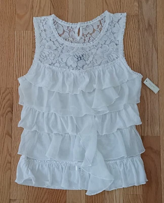 NWT Vintage Women Hollister Gilly Hicks Y2K Blouse Lace Ruffle Top White Slim - Image 1 of 4