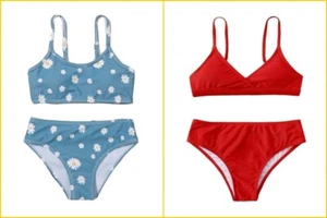 NWT GIRLS 7-8, 13-14  SPRING STRIPES, DUSTY DAISIES, ROSY RED SWIMSUIT Choice - Picture 1 of 18