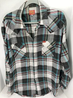 Camisa a Presión Ely Plains Western Pearl Hombres XL 17.5/35 Cuadros Manga Larga De Colección Años 80 Foto 1 de 4