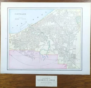 Vintage 1892 CLEVELAND OHIO Map 14"x11" ~ Old Antique Original OHIO CITY TREMONT - Picture 1 of 12