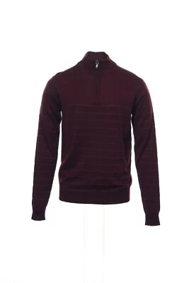 NWT Perry Ellis Wine Horizontal Striped Half Zip Sweater S $70 - Image 1 of 4