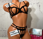 Victorias Scret Luxe 34C 34Dd 36C Bra Panty Set Strappy Caged Cut Out Satin