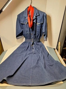 Vintage Dreams Jean Dress, Maxi, 80s, Blue, Size Small, Cotton, Snap Front - Picture 1 of 9
