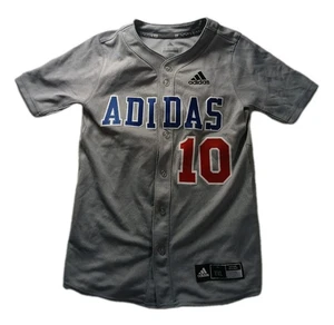 Adidas Boys Youth XL (15-16Y) Grey Full Button Baseball Jersey Shirt #10 - Picture 1 of 7