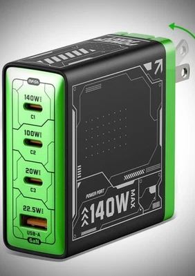 140W USB C Charger, 4-Port GaN Charger Block, Foldable Fast Laptop Charger Po... - Image 1 of 4