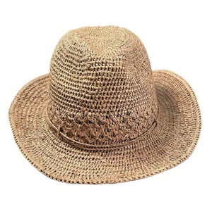 Helen Kaminski XY Nougat Woven Raised Band 100% Raffia Sun Hat Women's Packable - Picture 1 of 11