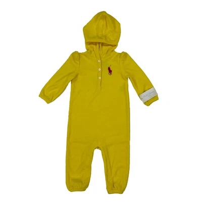 *DEFECTO MENOR* Polo Ralph Lauren Bebé Big Pony Con Capucha Terry Paño Una Pieza - 9M Foto 1 de 4