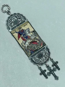 Heiliger Georg Drachentöter, kleiner Wandteppich Wandbehang mit Kreuzen - Bild 1 von 7