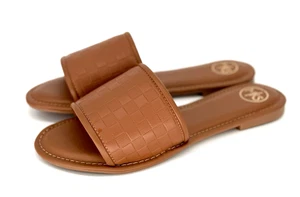 Makers MKS Sunny 7 Boutique Damen-Sandalen Größe 10 braun kariert flache Slipper NEU - Bild 1 von 7
