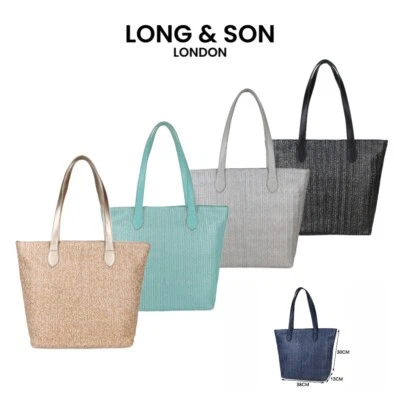 LONG & SON LONG&SON Women‘s PU Shopper Handbag Tote Bag contrast top Handle Summer Holiday