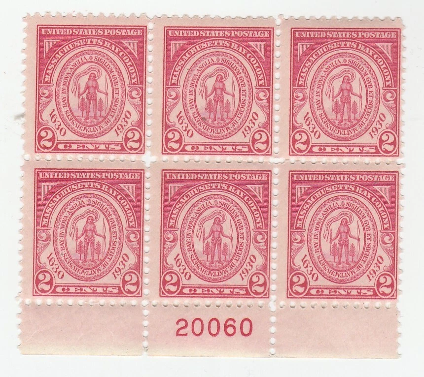us #682 3c Massachusetts Plate Block MNH - Image 1 of 1