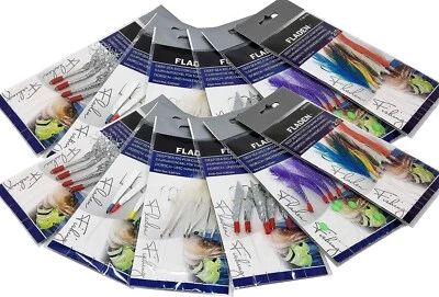 12 X Assorted Mackerel Fishing Rigs / Feathers (6 Patterns) Fladen - 17-ASST01 - Image 1 of 4