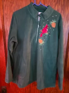 Quacker Factory Red Robin 1/2 Zip Fleece Pullover GREEN SZ L - Picture 1 of 5