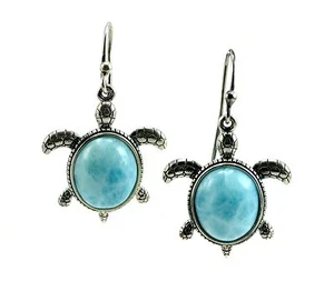 Original Larimar 10 x 12 mm 10,2 kt Meeresschildkröte Ohrringe 0,925 Sterlingsilber - Bild 1 von 3