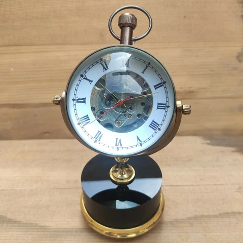 Antique Brass Desk Clock Marine Mechanical Table top Decorative Cover