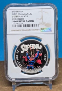 2015 CANADA $20 - SUPERMAN #28 - NGC PF69 UC - .999 SILVER COLORIZED COIN - Picture 1 of 7