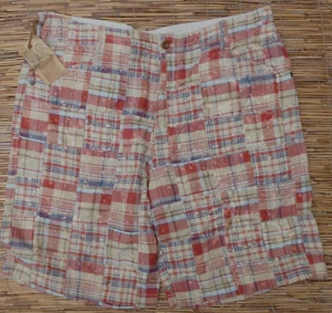 CLUETT HOMBRE SUAVE ASPECTO ENVEJECIDO SARGA DE ALGODÓN 4 BOLSILLOS BERMUDAS LISTA $49.50 - Imagen 1 de 4