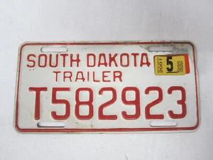 South Dakota Trailer Steel License Plate Red on White T582923 - Picture 1 of 2