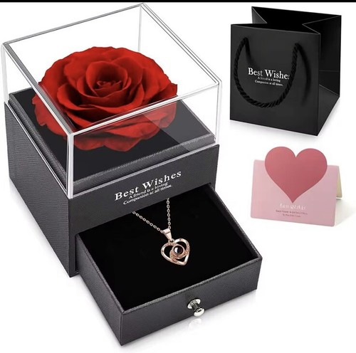 Rosa Eterna con Collana Regalo San Valentino per Lei Amore Infinito