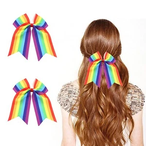 2 Pack Rainbow Cheer Bows 8 Inch Jumbo Cheerleading Bow Hair Tie Large Hair B... - Picture 1 of 6