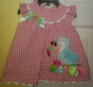 Bonnie Baby Pastel Parrot Red and White Gingham Dress With Diaper Cover 0-3Mos. - Picture 1 of 4