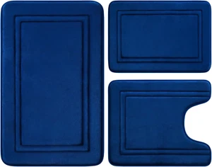 Navy Blue Memory Foam Bath Mat, Non Slip Extra Soft Absorbent Machine Washable, - Picture 1 of 9