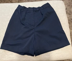 Vintage Halston Size 12 Cuffed Walking Shorts High Elastic Waist Pleated Navy - Picture 1 of 11