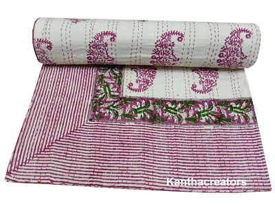 Colcha reversible de algodón con estampado de cachemira Kantha edredón hecha a mano Foto 1 de 4