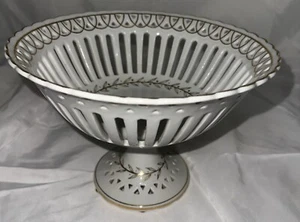 Vintage Lefton China Pedestal Bowl / Dish 9" (GOOD) Golden laurel KF2550 Fine - Picture 1 of 13