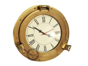 Antique Navigation Marine Porthole Brass Wall Decor Clock 9 inch Best       QWSW - Picture 1 of 6